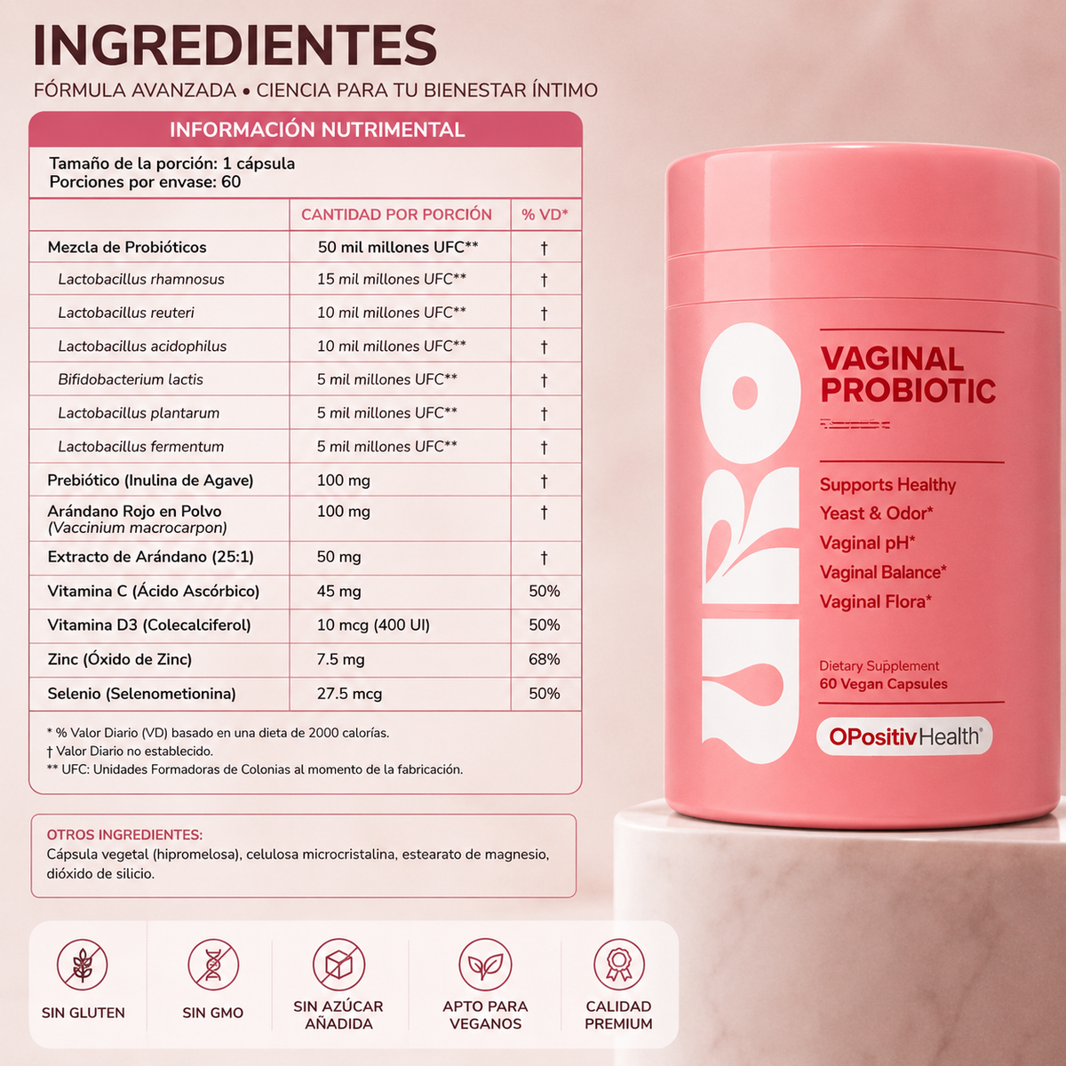 URO Vaginal Probiotic – Equilibrio Íntimo | 60 Cápsulas Veganas
