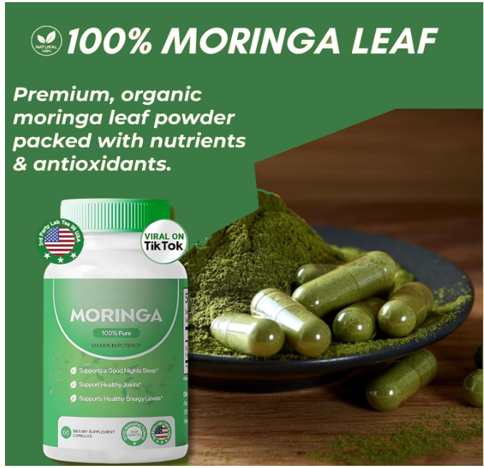 Moringa Orgánica Premium USA - 60 Cápsulas | Suplemento Dietético de Máxima Potencia