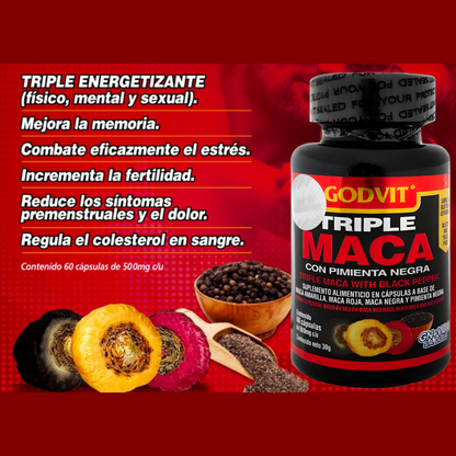 Suplemento Triple Maca Cofepris | 60 Cápsulas 500 mg